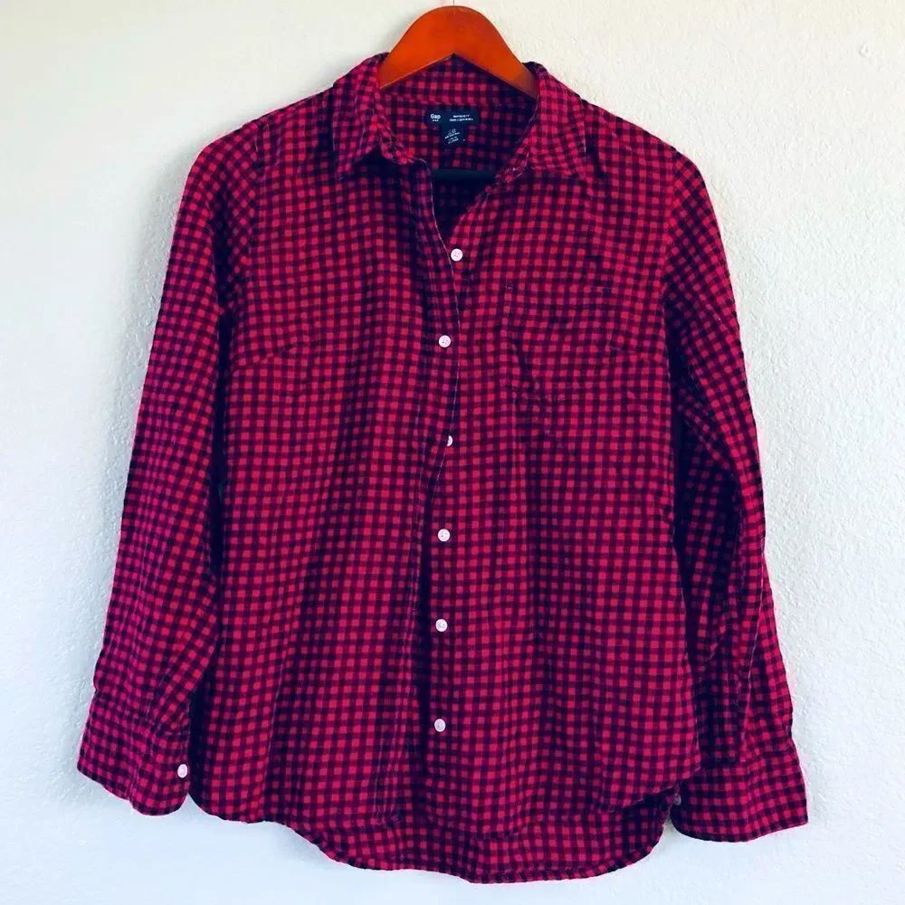 Gap Boyfriend Fit Red Plaid Flannel Button Down Shirt XS